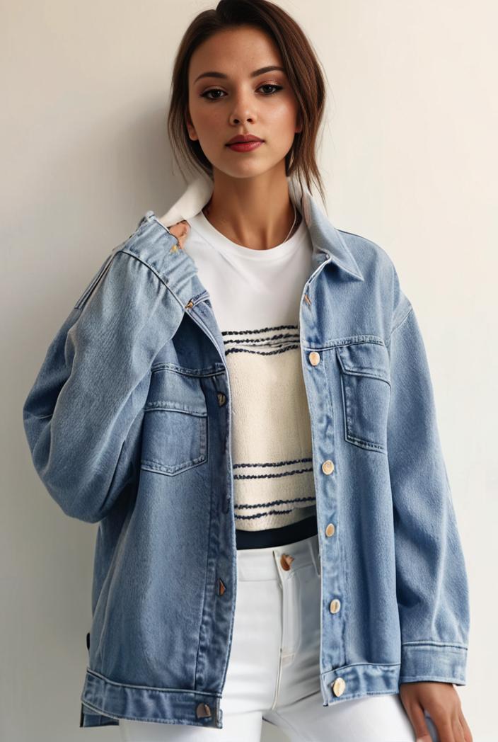 denim coat with flap pockets and lapel casual women s jacket in blue 142135