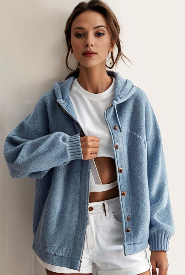 denim coat with flap pockets and lapel casual women s jacket in blue 142137