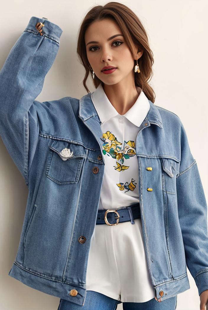 denim coat with flap pockets and lapel casual women s jacket in blue 142140