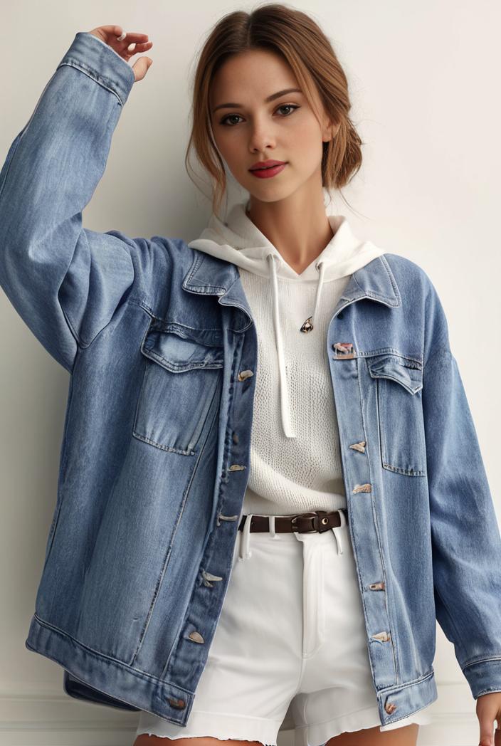 denim coat with flap pockets and lapel casual women s jacket in blue 142141