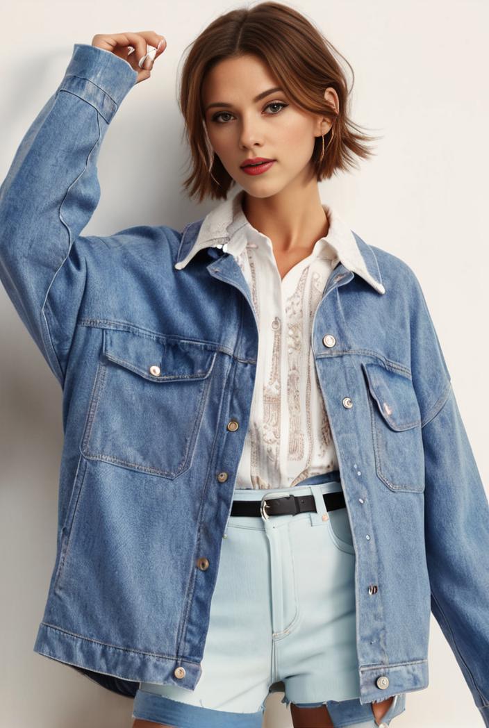 denim coat with flap pockets and lapel casual women s jacket in blue 142142