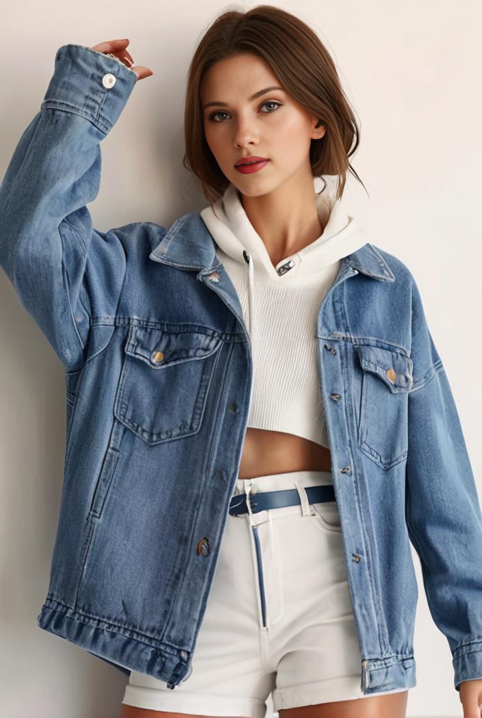 denim coat with flap pockets and lapel casual women s jacket in blue 142144