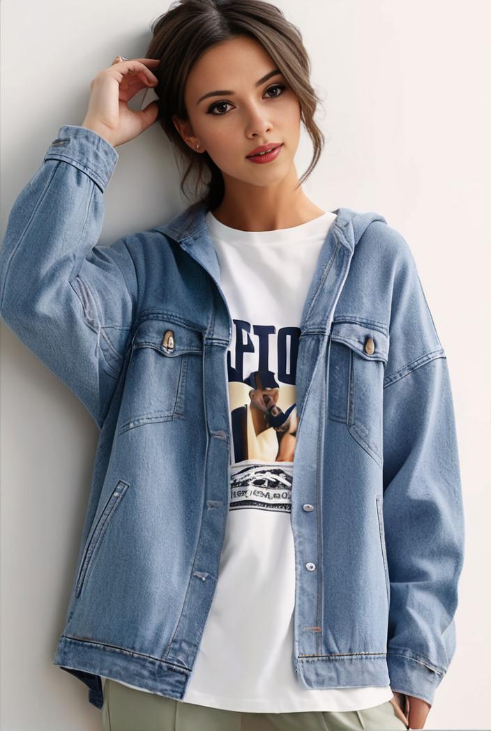 denim coat with flap pockets and lapel casual women s jacket in blue 142146