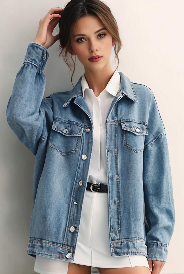 denim coat with flap pockets and lapel casual women s jacket in blue 142147