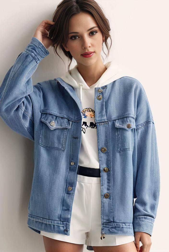 denim coat with flap pockets and lapel casual women s jacket in blue 142148