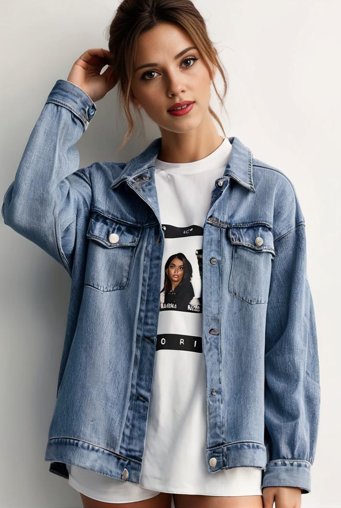 denim coat with flap pockets and lapel casual women s jacket in blue 142149