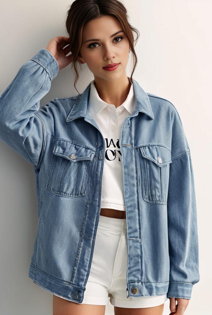 denim coat with flap pockets and lapel casual women s jacket in blue 142150
