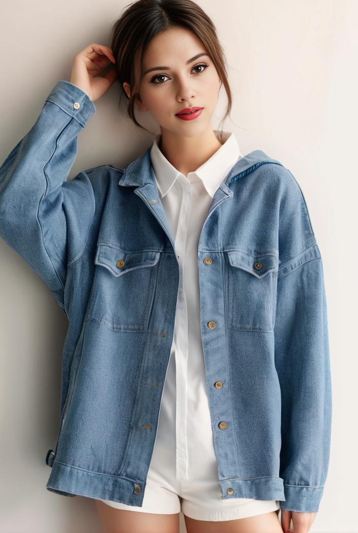 denim coat with flap pockets and lapel casual women s jacket in blue 142152