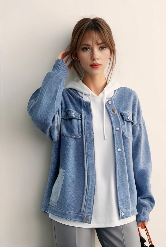 denim coat with flap pockets and lapel casual women s jacket in blue 142154