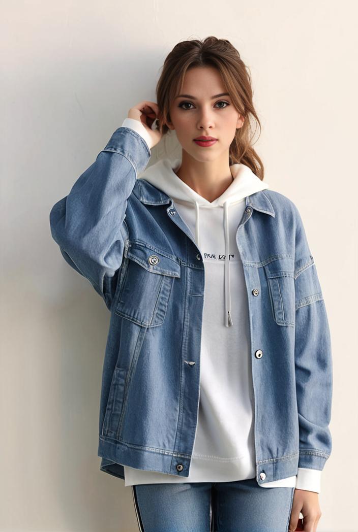 denim coat with flap pockets and lapel casual women s jacket in blue 142156