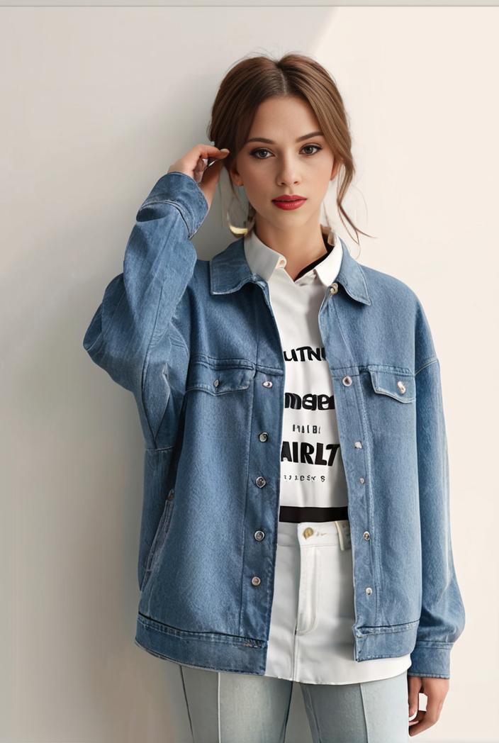 denim coat with flap pockets and lapel casual women s jacket in blue 142161