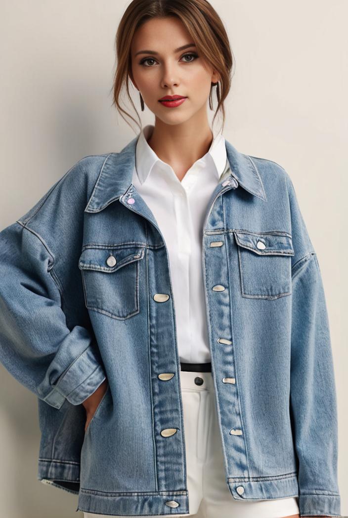 denim coat with flap pockets and lapel casual women s jacket in blue 142163