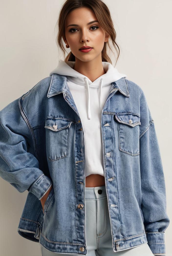 denim coat with flap pockets and lapel casual women s jacket in blue 142165