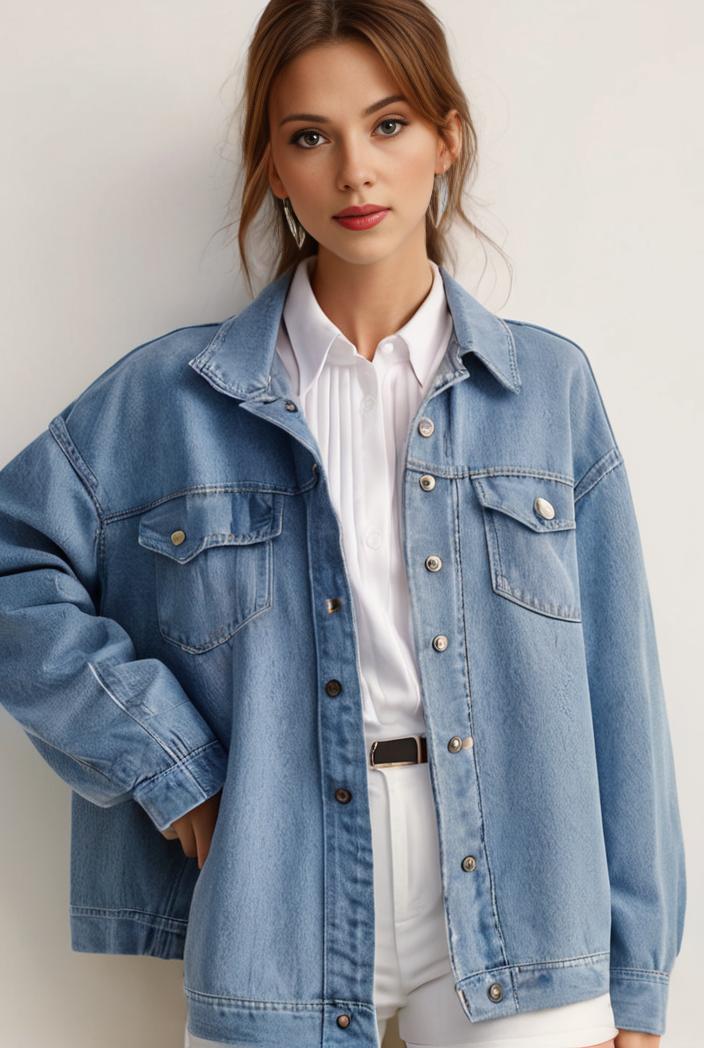 denim coat with flap pockets and lapel casual women s jacket in blue 142166