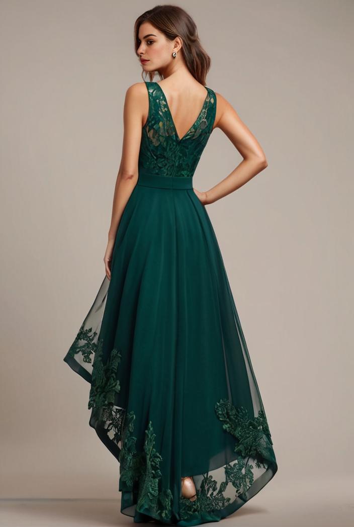 sequin bodice tulle high low evening dress with ribbon waist 146759