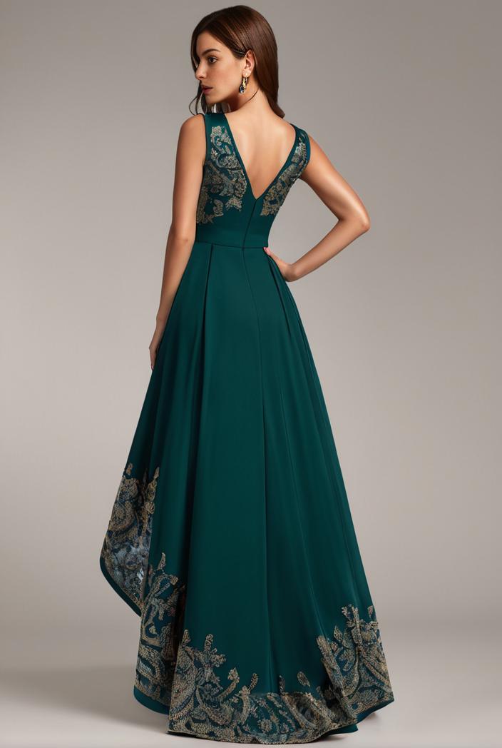 sequin bodice tulle high low evening dress with ribbon waist 146760