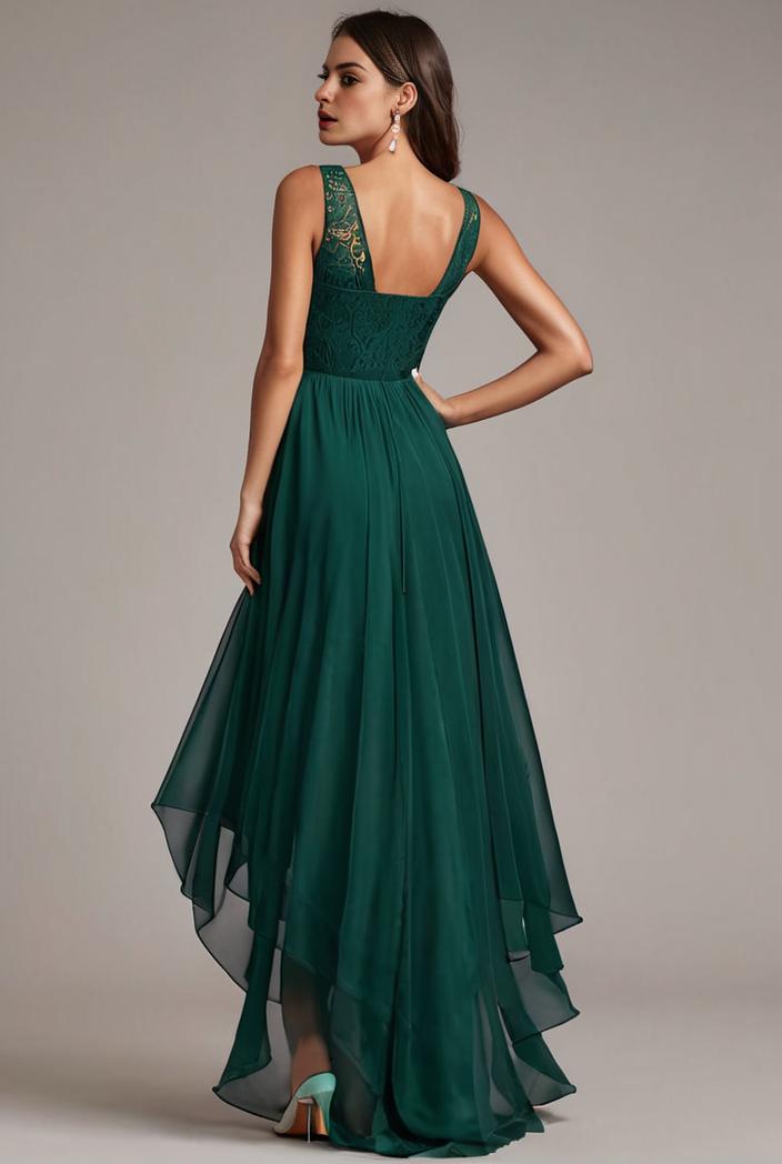 sequin bodice tulle high low evening dress with ribbon waist 146763