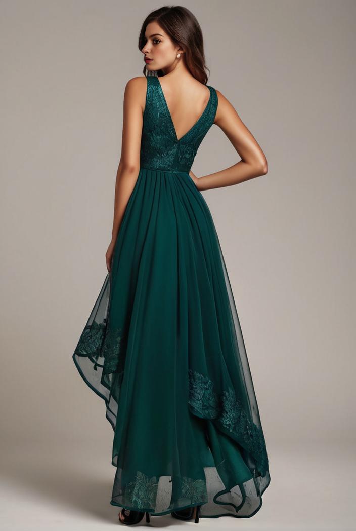 sequin bodice tulle high low evening dress with ribbon waist 146764