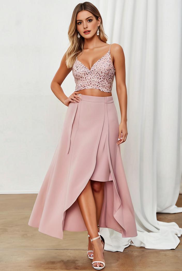 sequin bodice tulle high low evening dress with ribbon waist 146780