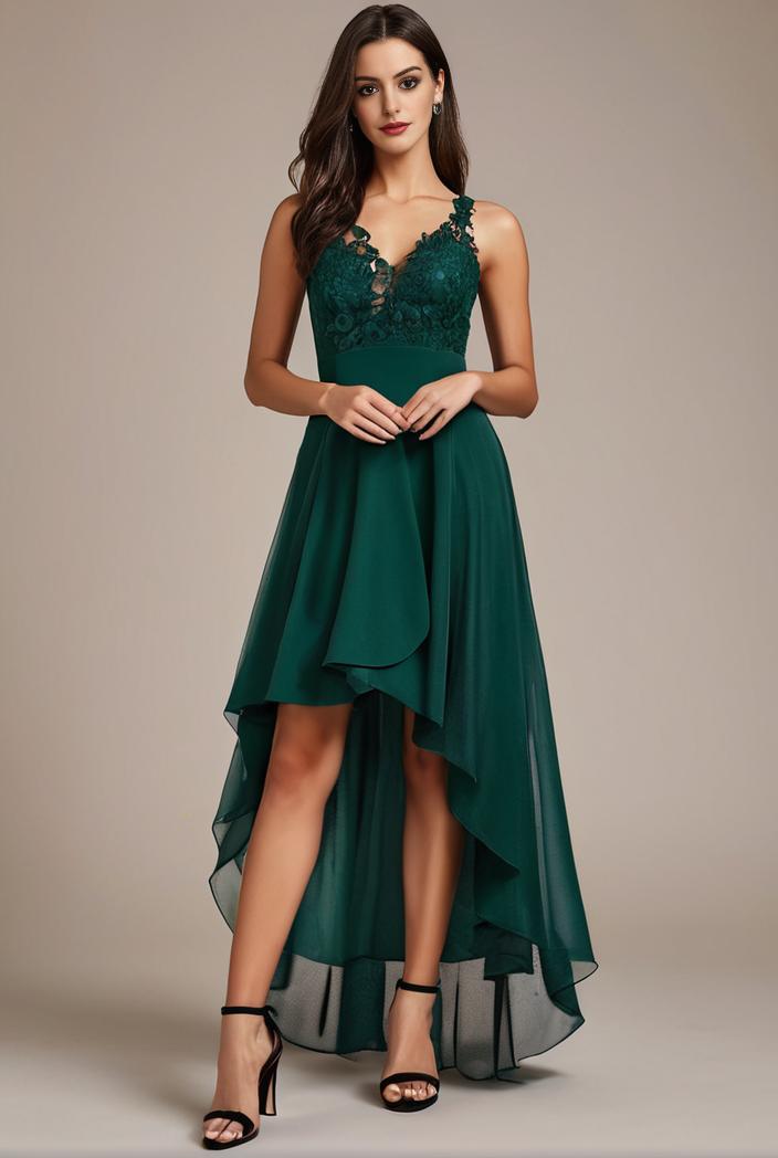 sequin bodice tulle high low evening dress with ribbon waist 146786