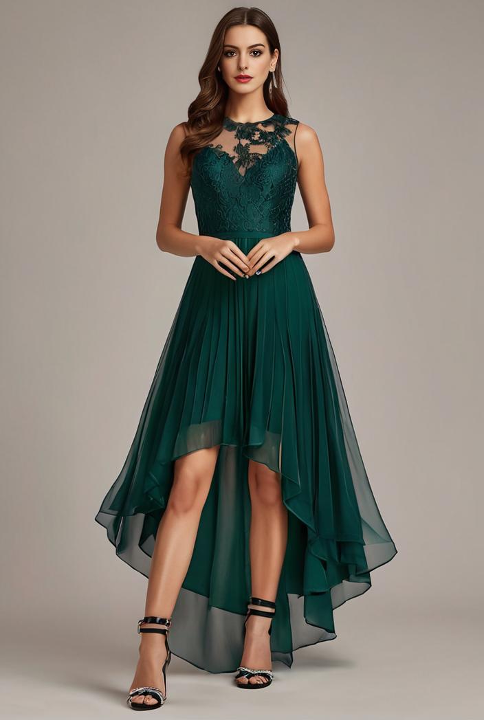 sequin bodice tulle high low evening dress with ribbon waist 146787