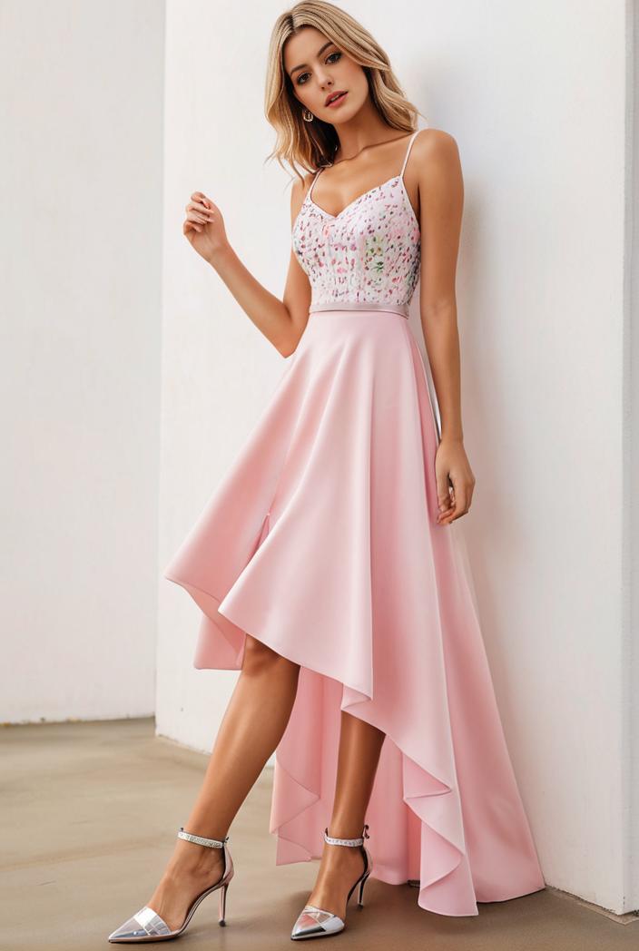 sequin bodice tulle high low evening dress with ribbon waist 146794