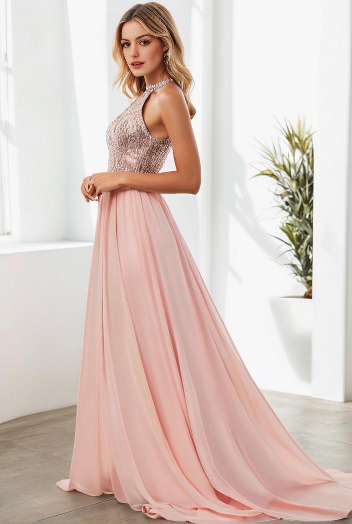sequin bodice tulle high low evening dress with ribbon waist 146820