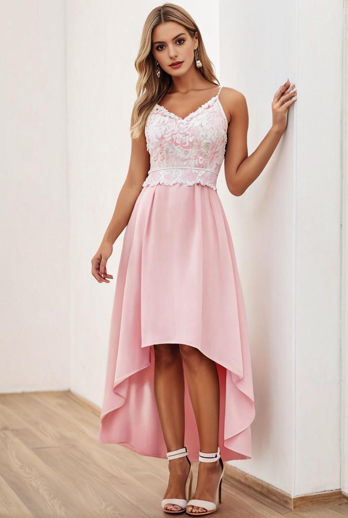 sequin bodice tulle high low evening dress with ribbon waist 146826