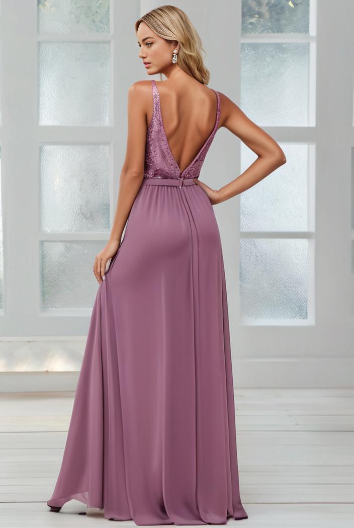 convertible chiffon lace open back spaghetti straps bridesmaid dress 111153