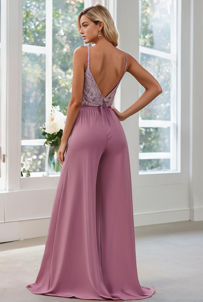 convertible chiffon lace open back spaghetti straps bridesmaid dress 111154