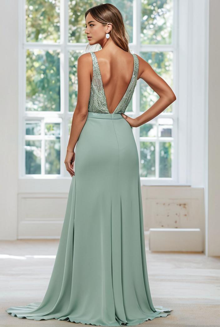 convertible chiffon lace open back spaghetti straps bridesmaid dress 111173