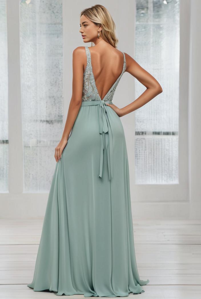 convertible chiffon lace open back spaghetti straps bridesmaid dress 111175