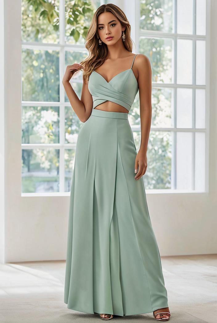 convertible chiffon lace open back spaghetti straps bridesmaid dress 111180