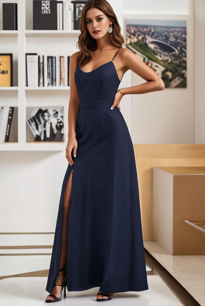 spaghetti strap 2 in 1 sheer evening dress 149938