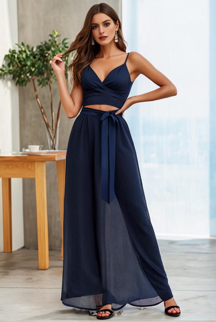 spaghetti strap 2 in 1 sheer evening dress 149988