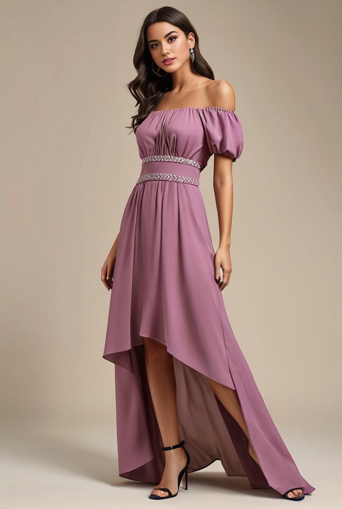 elegant chiffon high low off the shoulder bridesmaid dress 112578