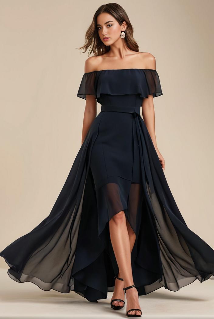 elegant chiffon high low off the shoulder bridesmaid dress 112585