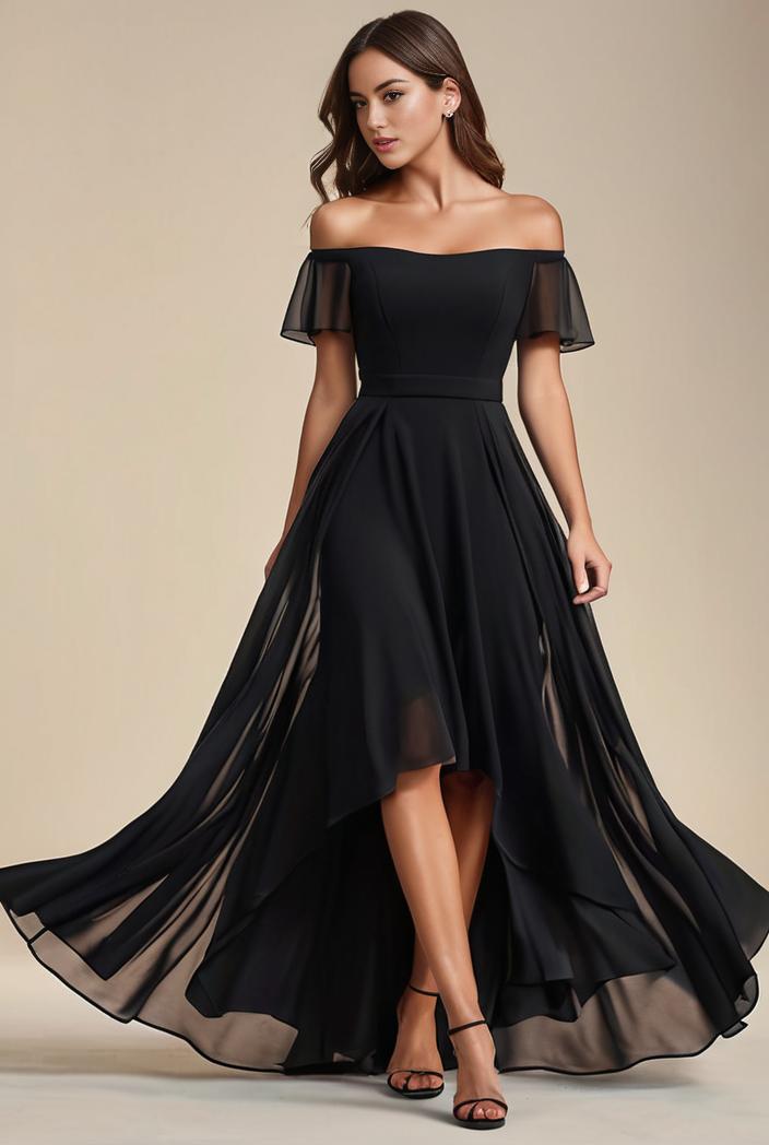 elegant chiffon high low off the shoulder bridesmaid dress 112588
