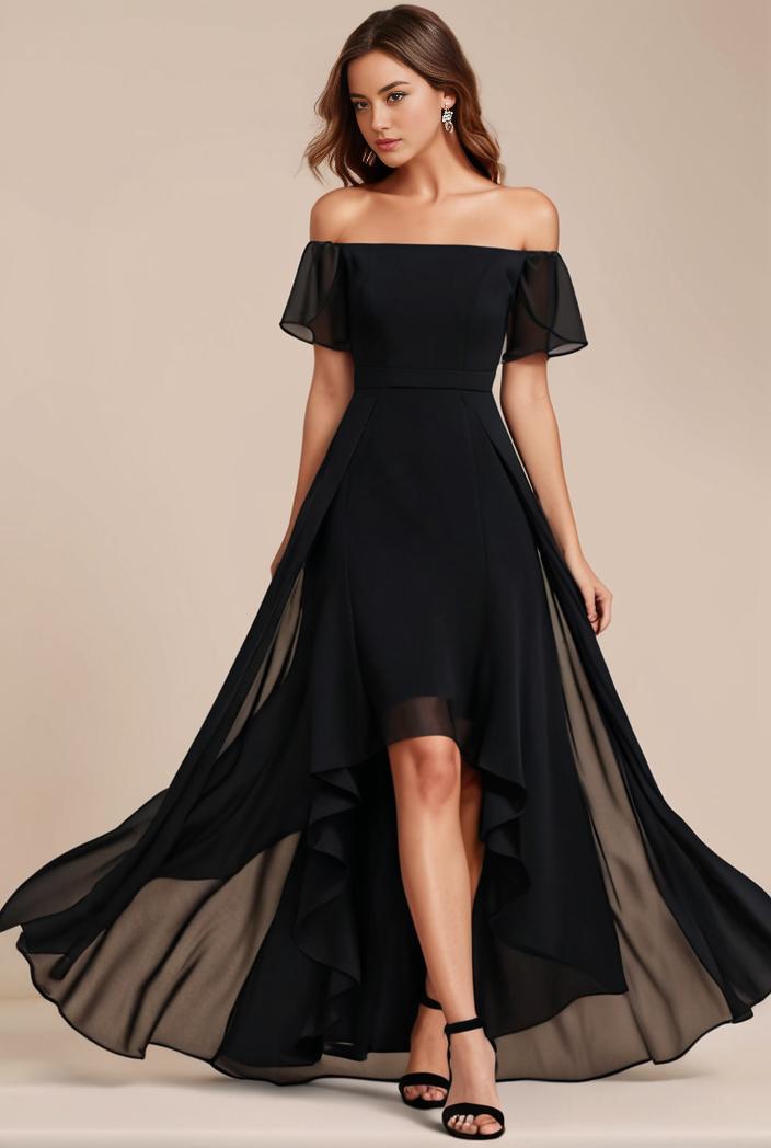 elegant chiffon high low off the shoulder bridesmaid dress 112589