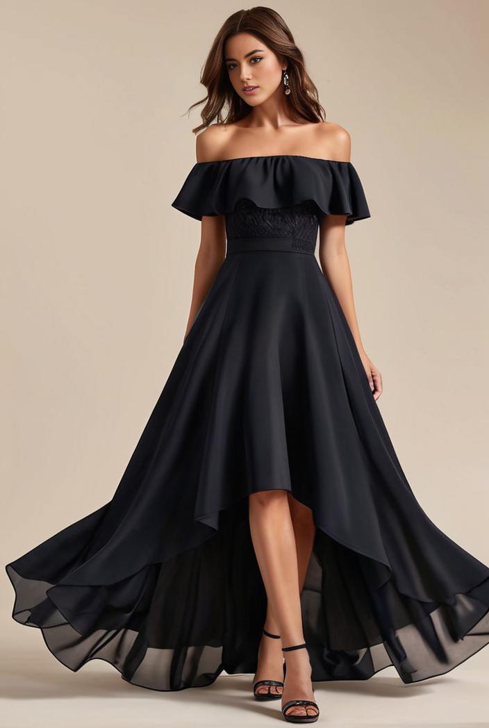 elegant chiffon high low off the shoulder bridesmaid dress 112591