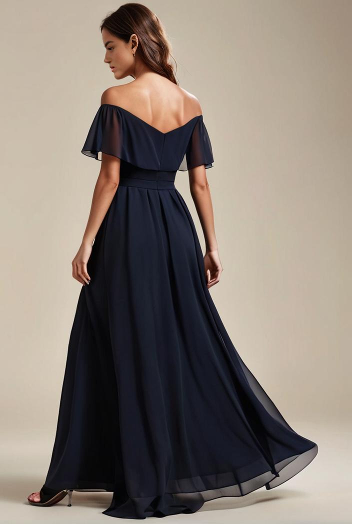 elegant chiffon high low off the shoulder bridesmaid dress 112601