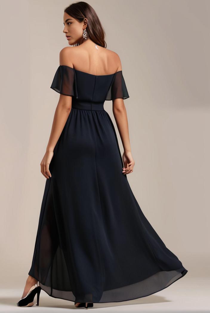 elegant chiffon high low off the shoulder bridesmaid dress 112605