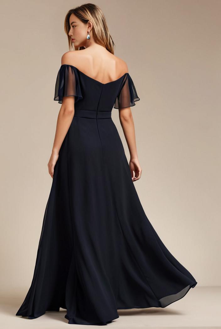 elegant chiffon high low off the shoulder bridesmaid dress 112607