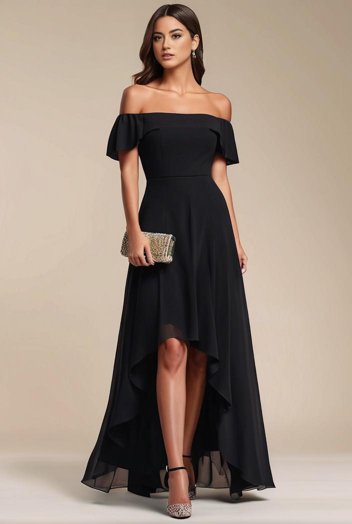 elegant chiffon high low off the shoulder bridesmaid dress 112619
