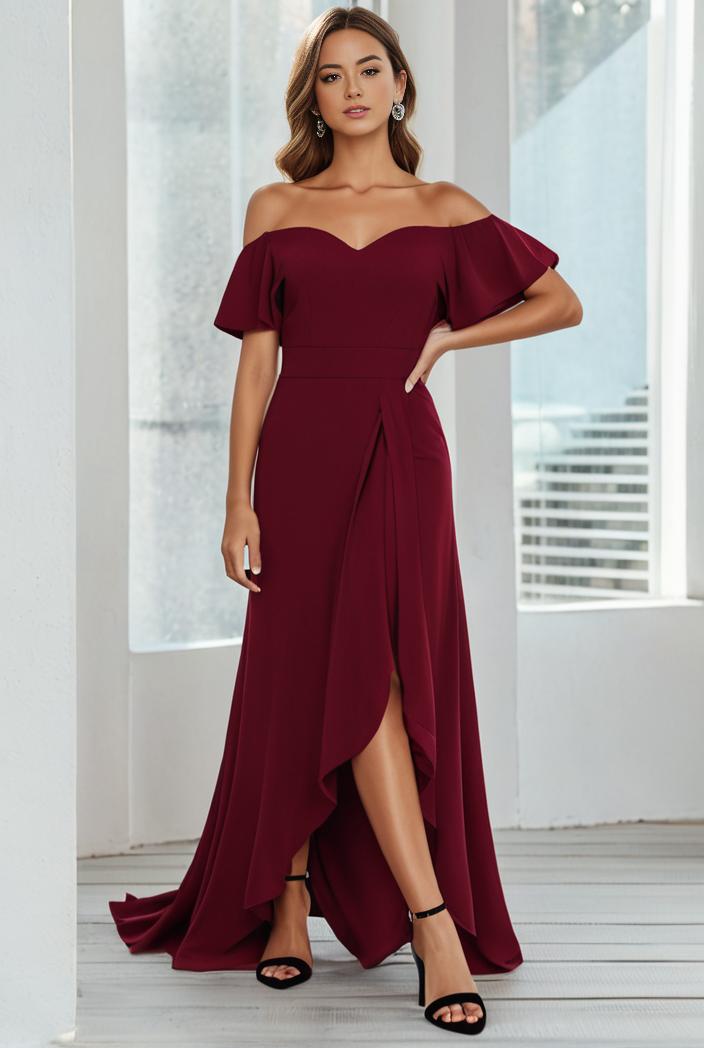elegant chiffon high low off the shoulder bridesmaid dress 112627
