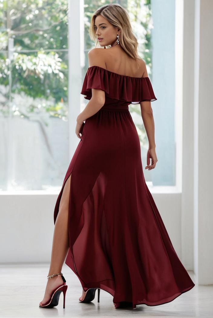 elegant chiffon high low off the shoulder bridesmaid dress 112632