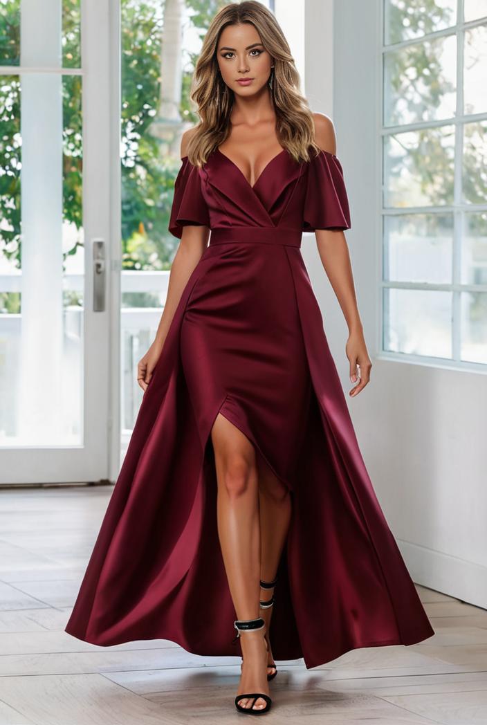 elegant chiffon high low off the shoulder bridesmaid dress 112648