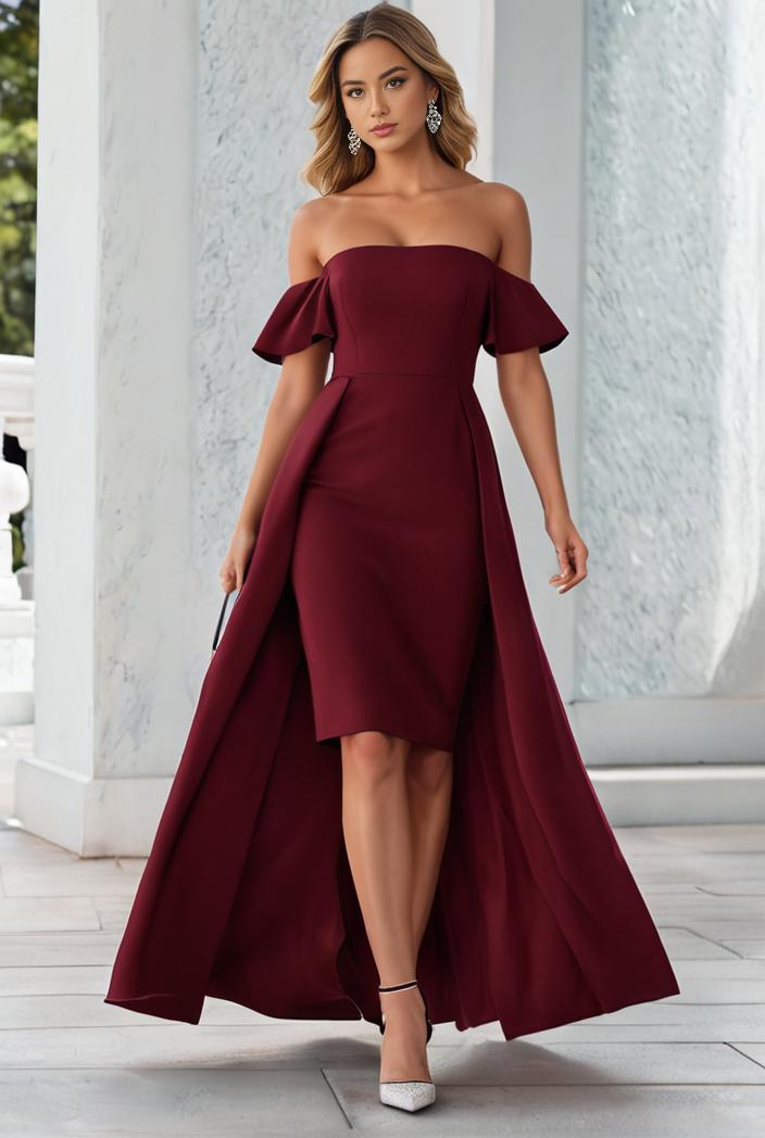 elegant chiffon high low off the shoulder bridesmaid dress 112651