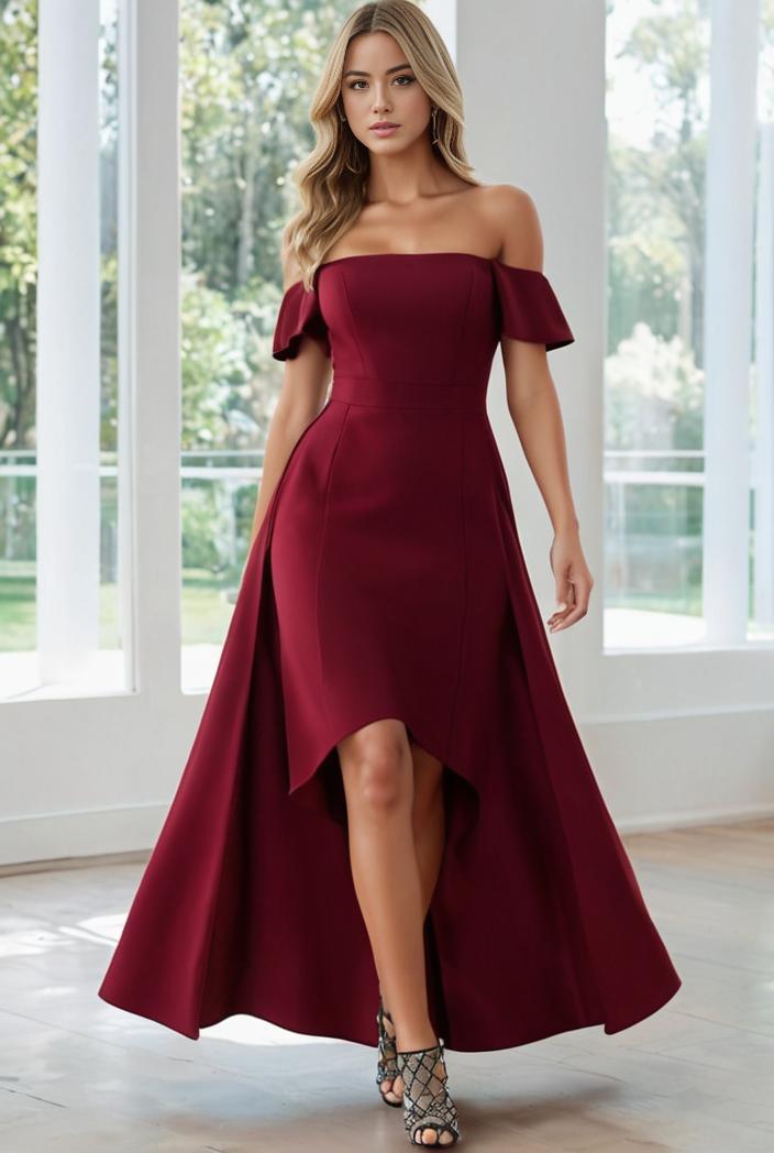 elegant chiffon high low off the shoulder bridesmaid dress 112652