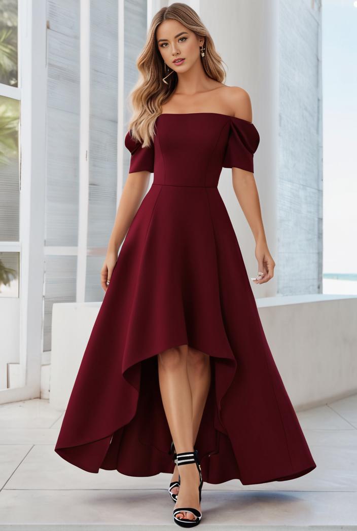 elegant chiffon high low off the shoulder bridesmaid dress 112653